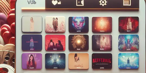 A sophisticated streaming platform interface showcasing elegant adult film thumbnails with a luxurious atmosphere.