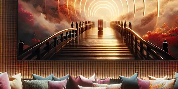 A modern living room with a large TV, plush sofa, and Japanese decor, creating an intimate atmosphere for adult entertainment.